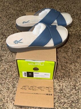 Kuru Breeze Womens Sz 10 Blue Ivory Beach Walking Outdoor Slip On Slide Sandals